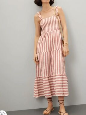 Marine Layer: Selene Smocked Dress, Orange stripe, Medium